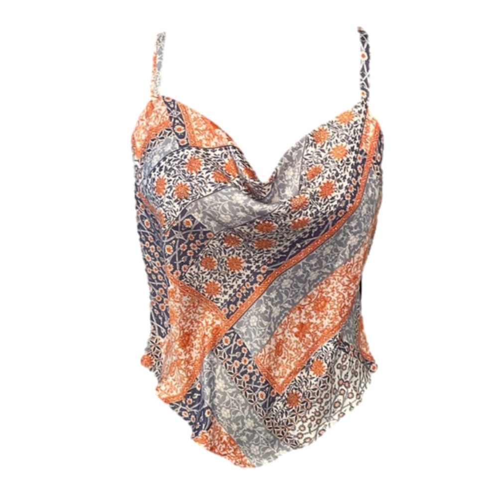 NWT A. BYER BOHO SATIN HANDKERCHIEF TANK TOP SIZE L